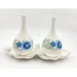 2 WEDGWOOD Bone China CLEMENTINE Bud Vases 5 3/8 Blue AND A queen's fine bone china silver wedding