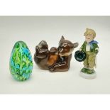 A Royal Crest Colourful Paperweight and Two Figurines. Bear - Russian mark. Boy - German mark