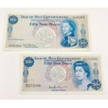 Two Vintage Isle of Man Fifty Pence Notes. Excellent condition. Both come in protective plastic