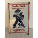 Vintage retro metal advertising sign for CRACKERJACK 'America's famous confection'. 30 cm x 20 cm.
