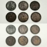 Six Antique Farthings: 1860, 1861, 1866, 1872, 1873 and 1874. Condition as per photos.