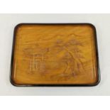 A Japanese, Early 20th Century Tray with Relief carving of Itsukushima Shinto Shrine. 42 x 32cm