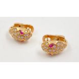 A Pair of 18K Rose Gold Diamond and Ruby Snake Head Earrings. 6g