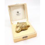 A Unique antique silver gilt and enamel Russian bear head, pill/snuff box. Diamond, ruby and pink