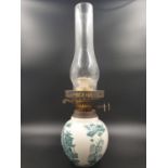An Antique Mason's Ironstone Oil Lamp. Asian-Inspired decoration. Brass Duplex Burner. 41cm tall.