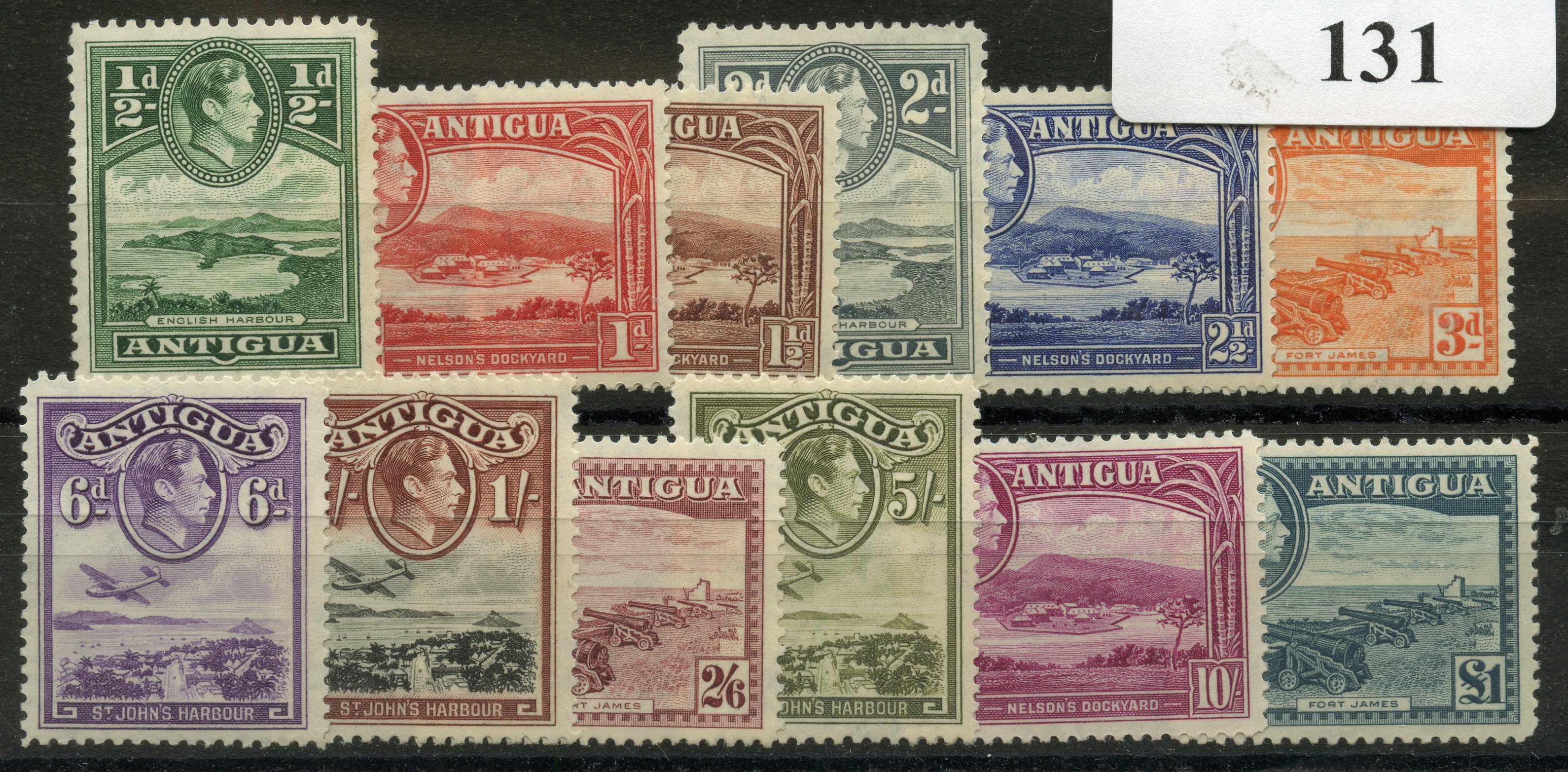 ANTIGUA 1938 - 51 definitive set mint, the high values um. SG 98 - 109. Cat £130.