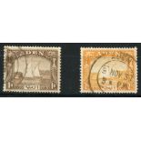 ADEN 1937 1r and 2r dhows fu. SG 9, 10. Cat £55.