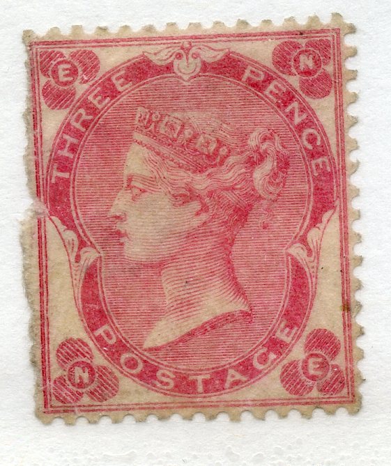 1862 - 4 3d pale carmine rose (NE) cut down wing margin (irregular) unused. Useful spacefiller. SG