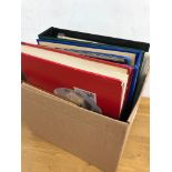 BOX containing 2 Hagner binders plus 3 stock books with useful Spain and Cols, Ireland, USA, Russia,