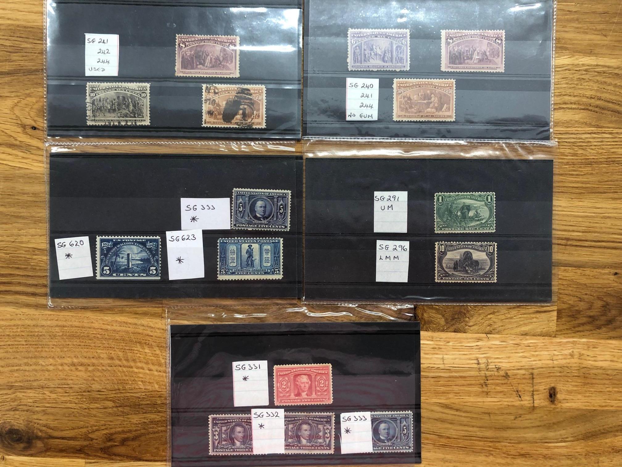 USA small mainly mint selection on cards with 1893 Columbus 6c, 8c, 30c unused, 8c, 10c and 30c