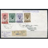 INDIA 1948 Gandhi set complete on registered cut down local cover. Stamps cat £140.