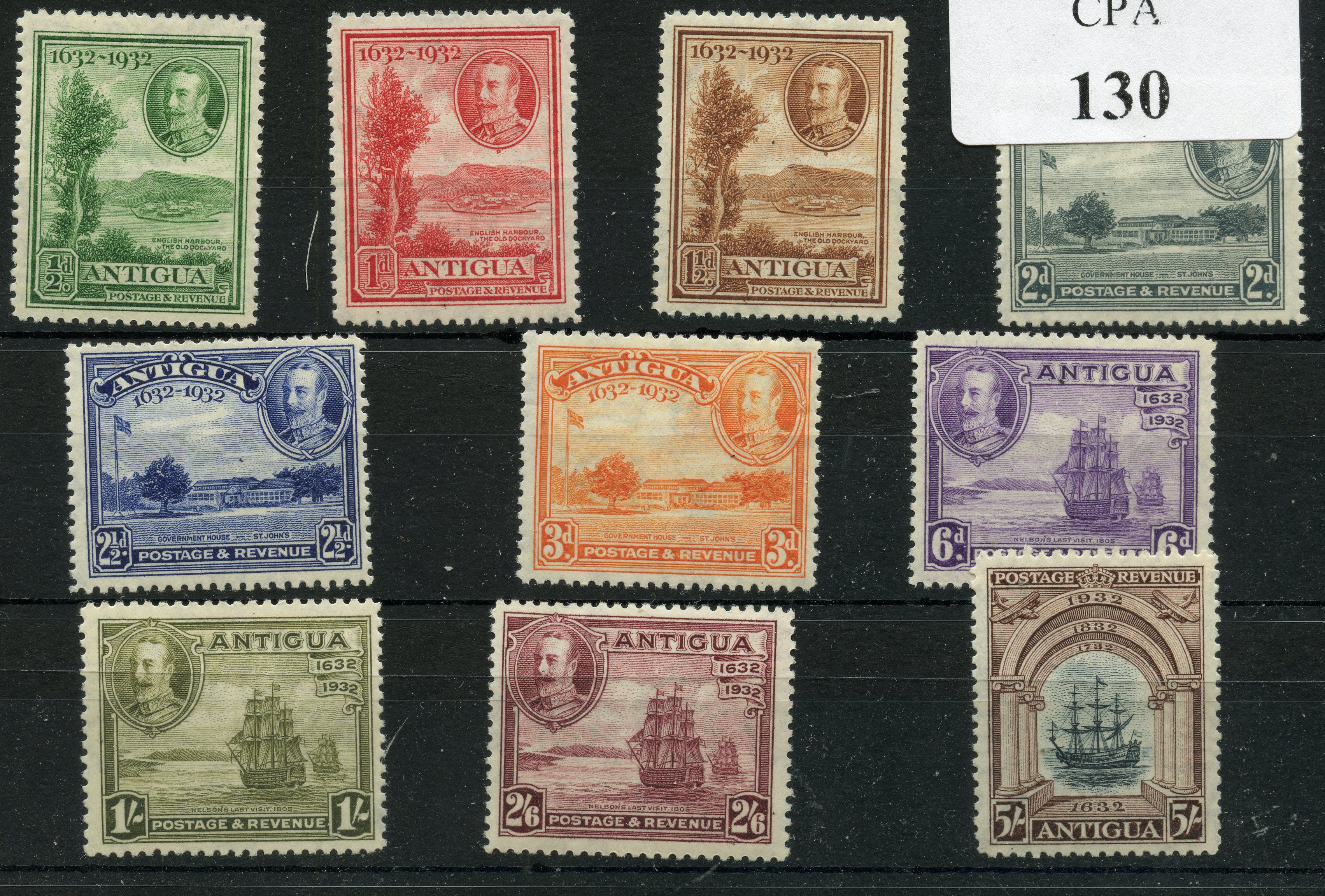 ANTIGUA 1932 Tercentenary set um. SG 81 - 90. Cat £225.