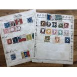 TWO VERY OLD stamp pages containing early issues from Spain, Portugal and South America, some very