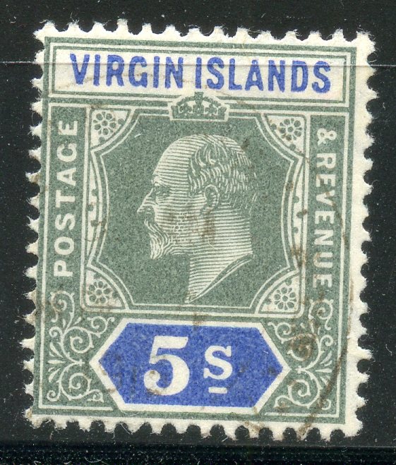 B. VIRGIN IS 1904 5/- green and blue vfu. SG 62. Cat £70.