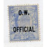 OFFICIALS OW 1902 2½d ultramarine mint, a little faded. SG 039. Cat £2400.