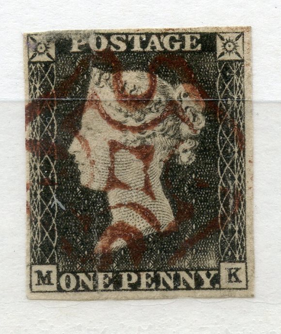 1840 1d Black plate 1a (MK) 4 margined, small rub at top left showing the constant variety with neat