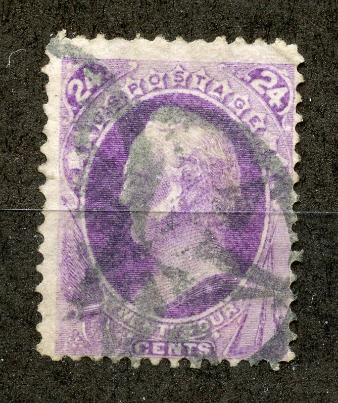 USA 1870 - 71 24c deep lilac no grille good used, 1 nibbled perf. SG 155a. Cat £225.