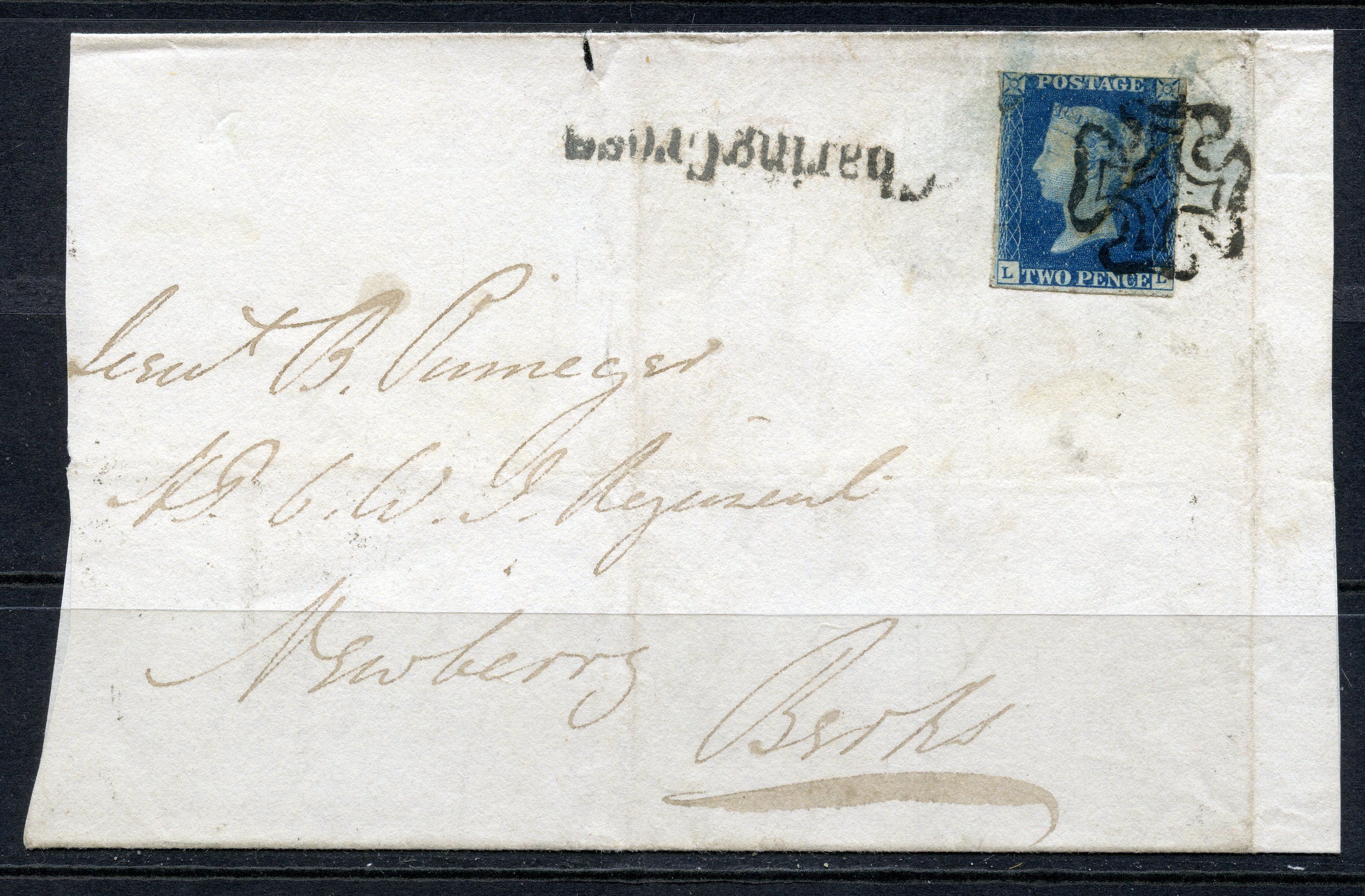 POSTAL HISTORY 1841 2d blue 3 margined on entire from London (Charing Cross) to Ascot, cancelled