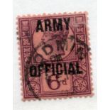 OFFICIALS ARMY 1896 - 1901 6d purple on rose vfu cds. SG 045. Cat £60.