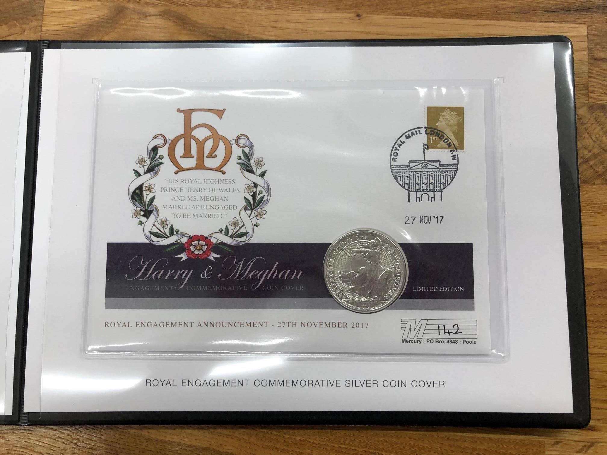 COIN COVERS 2017 Royal Engagement bearing 1oz Silver coin no 142 of 250 in special folder.