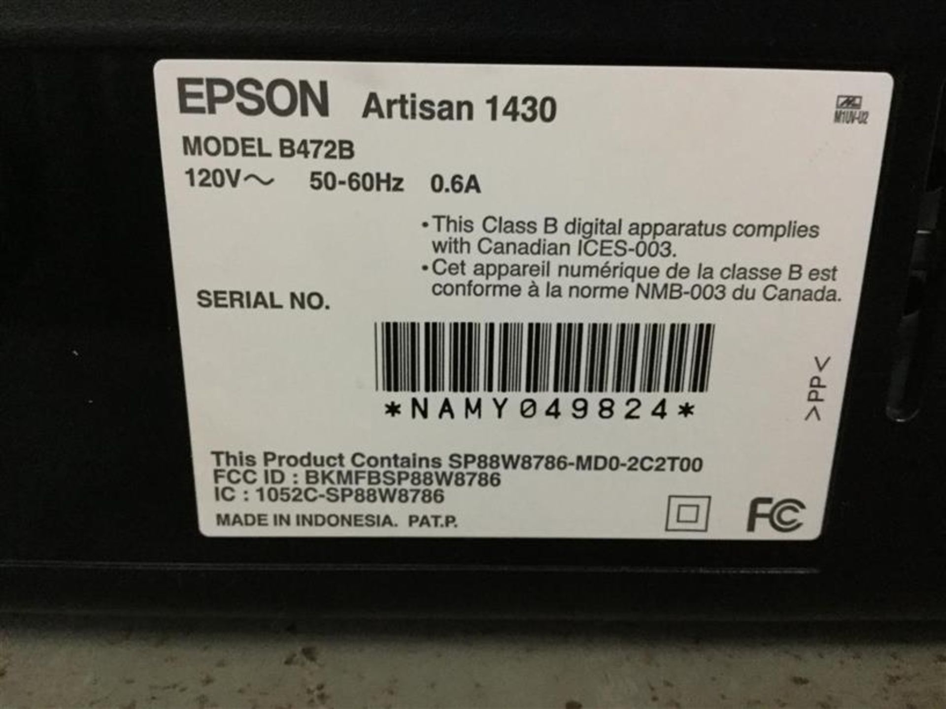 EPSON ARTISAN 1430 PRINTER. MODEL B472B - Image 4 of 4