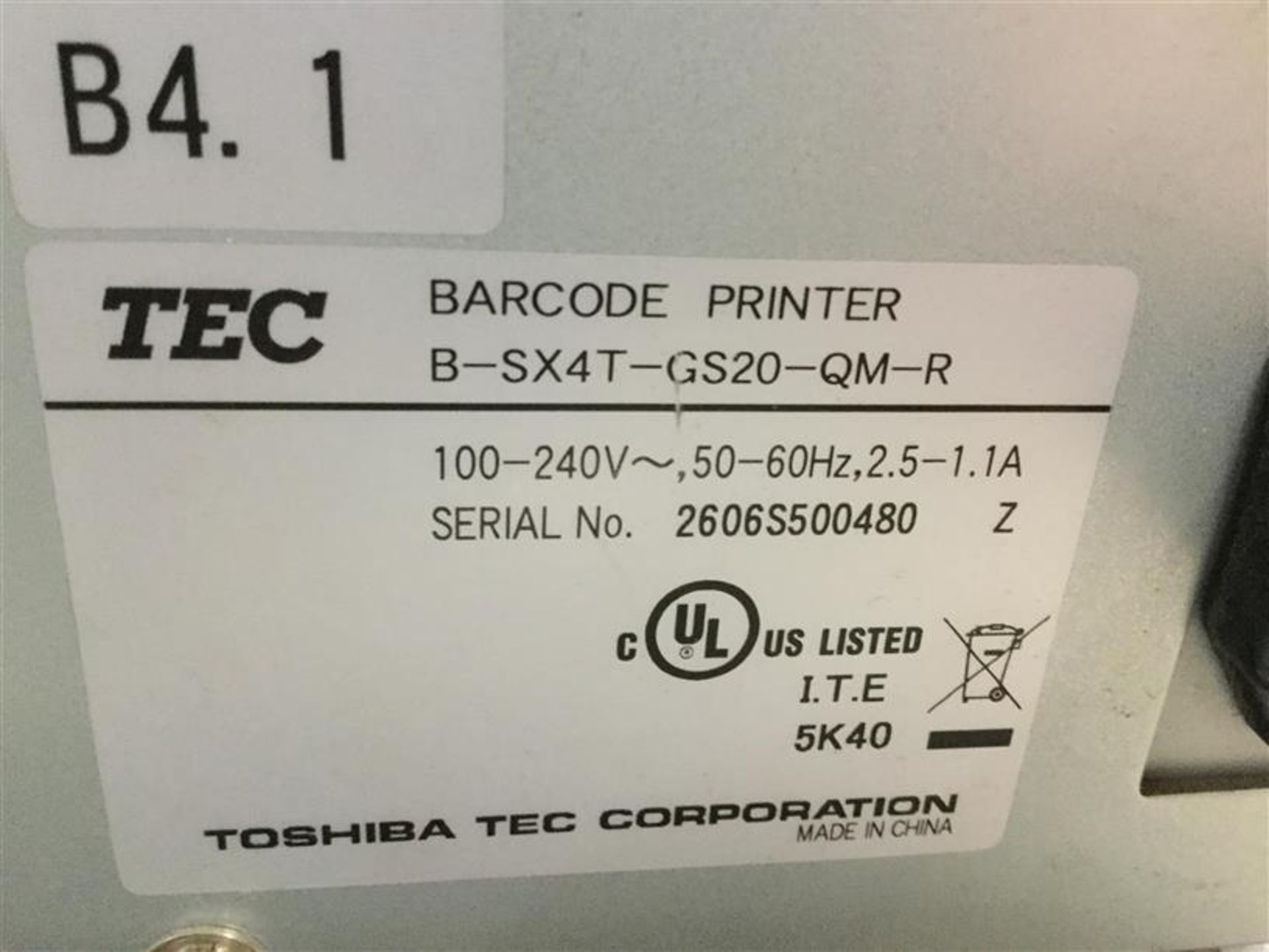 TOSHIBA BARCODE PRINTER B-SX4T-GS20-QM-R - Image 3 of 3