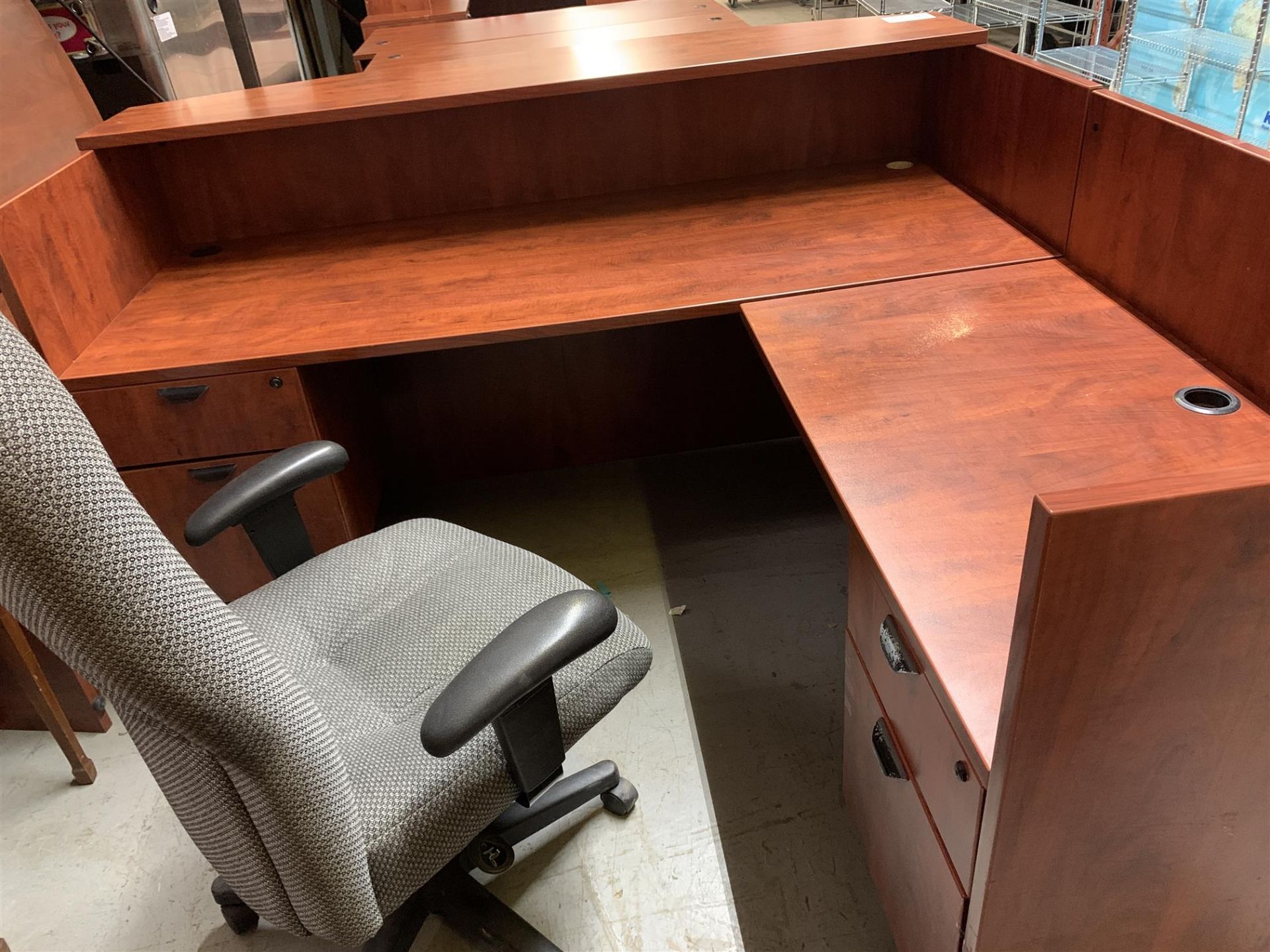 RECEPTION DESK W/FABRIC OFFICE CHAIR - MELAMINE WOOD - Image 2 of 2