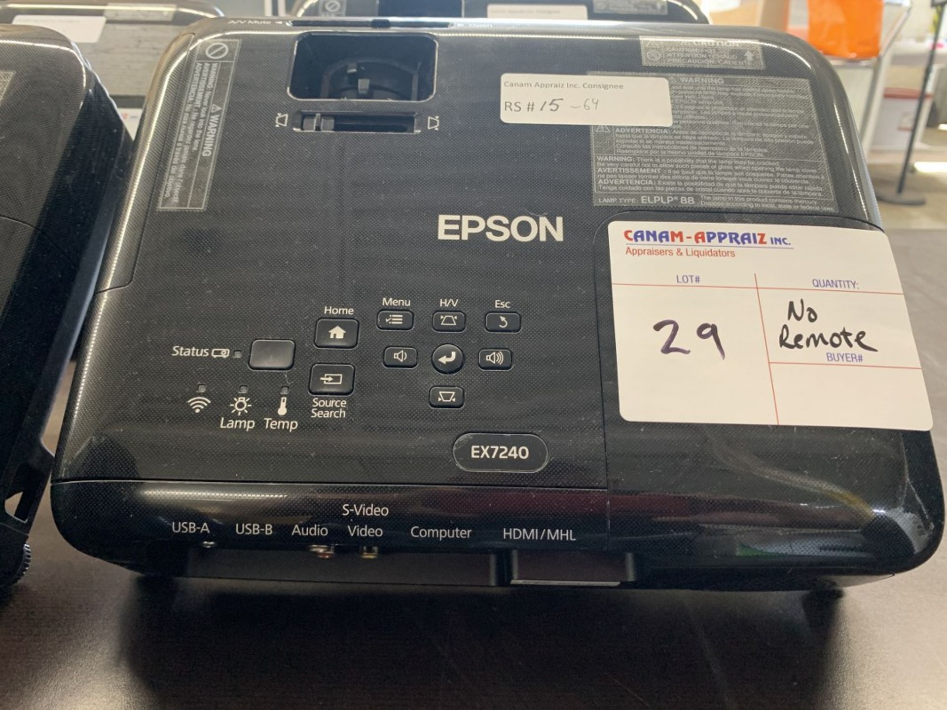 EPSON - 3LCD PROJECTOR - MODEL # ELPLP78 (NO REMOTE)