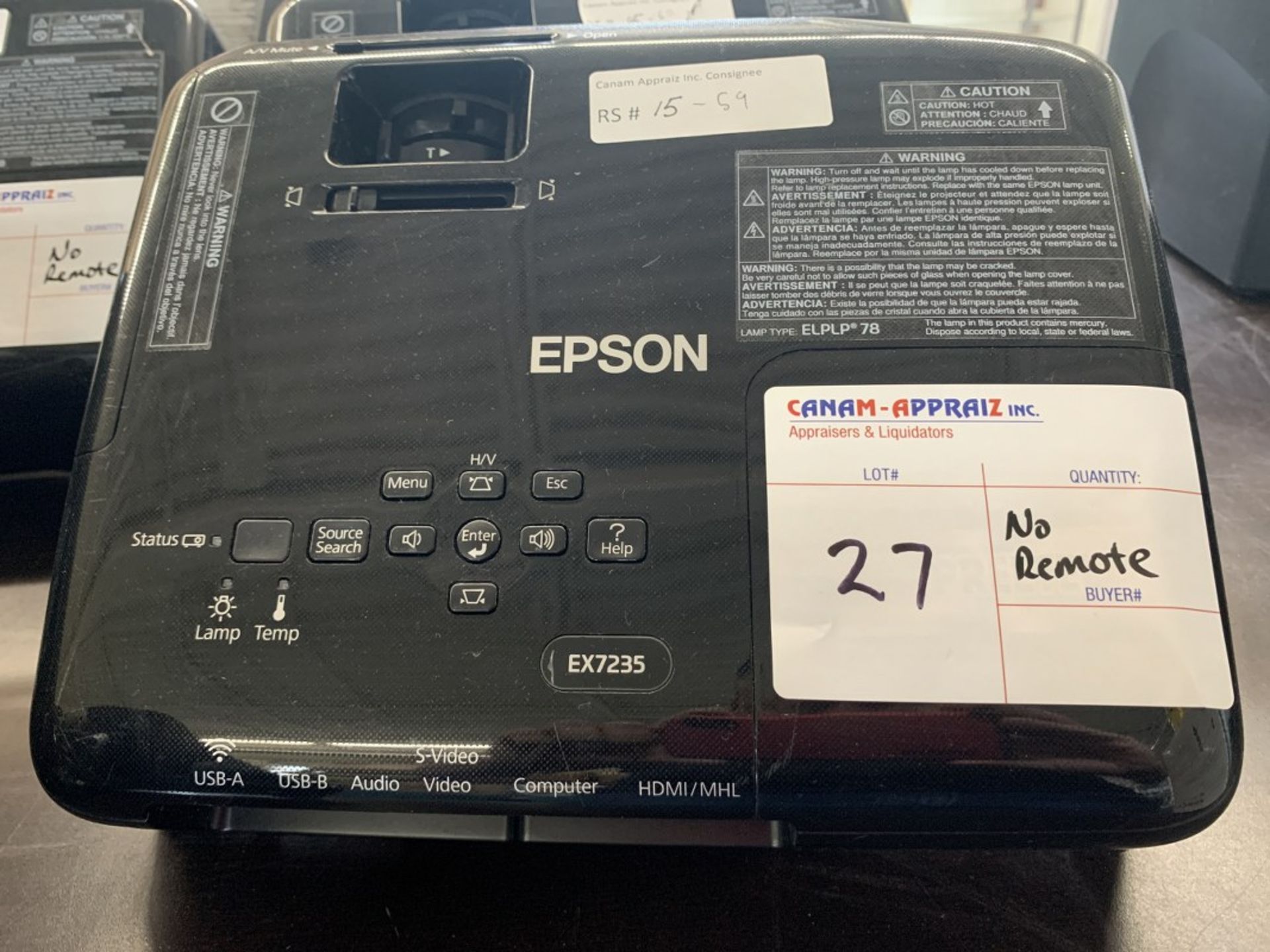 EPSON - 3LCD PROJECTOR - MODEL # ELPLP78 (NO REMOTE)