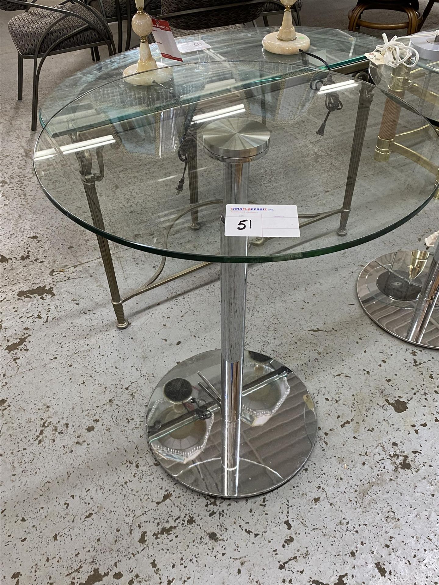 30" ROUND GLASS BAR TABLE W/ CHROME LEGS