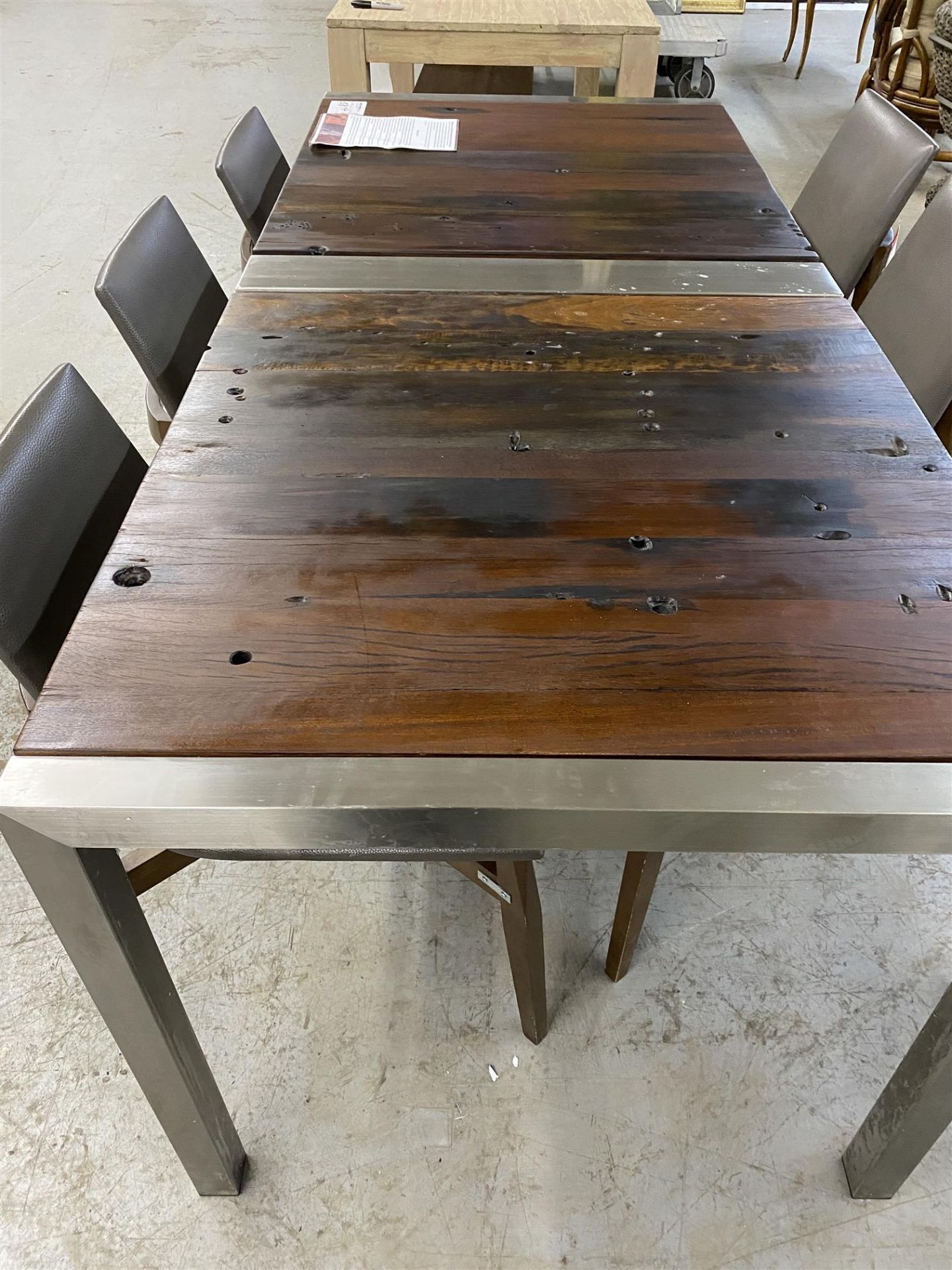 RECYLCLED BOAT WOD DINING TABLE W/ DINING CHAIRS - Image 4 of 4