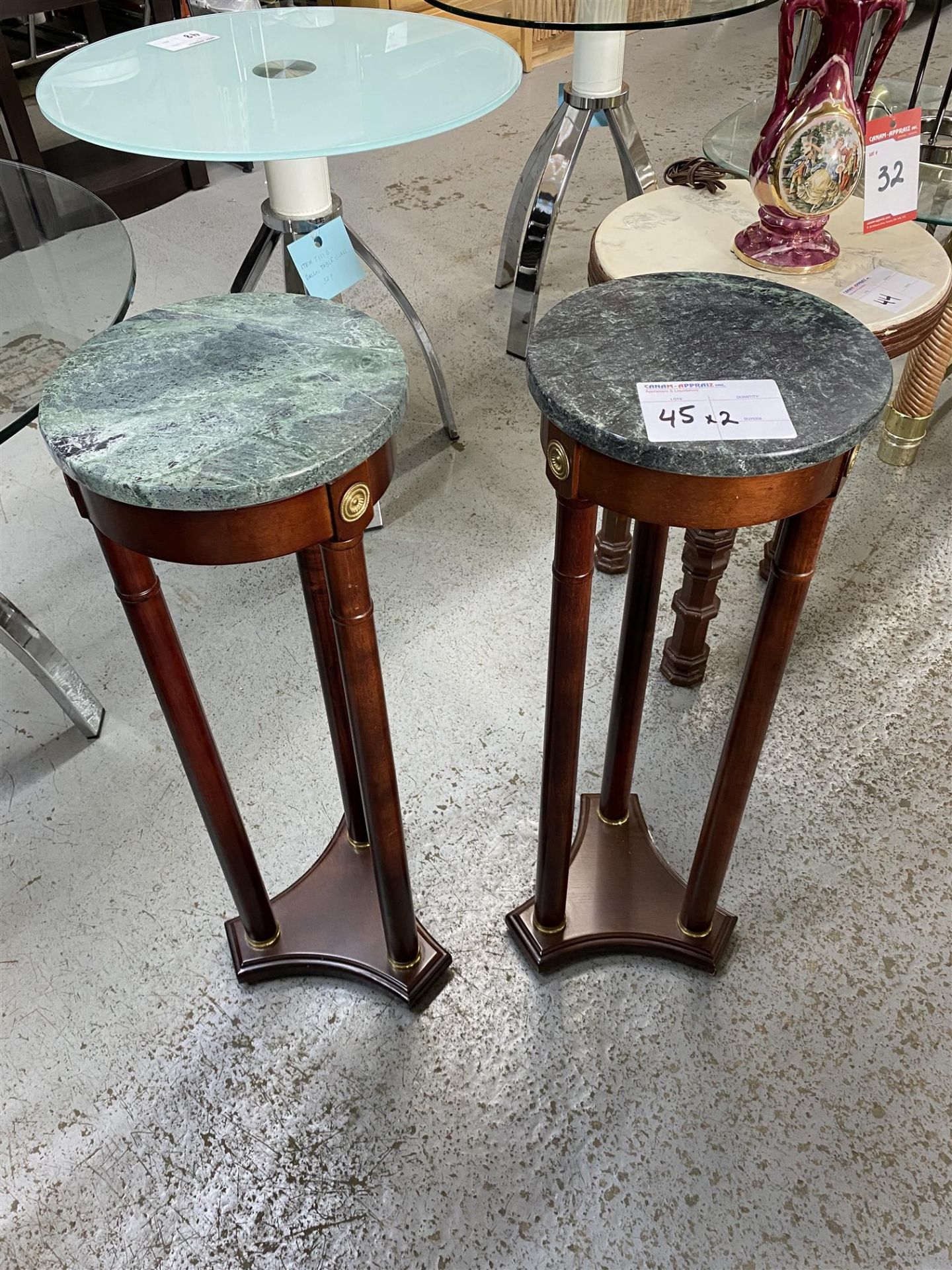 WOOD SIDE TABLE W/ MARBLE TOP x 2