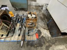 Pallet of assorted tooling, including (31) 50-taper CNC tool holders, tail stock, and 1 center, does