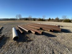 Lot of (13) assorted steel pipes, including (1) 12" (D) x 9' stainless steel pipe, and (12) 6" - 16"