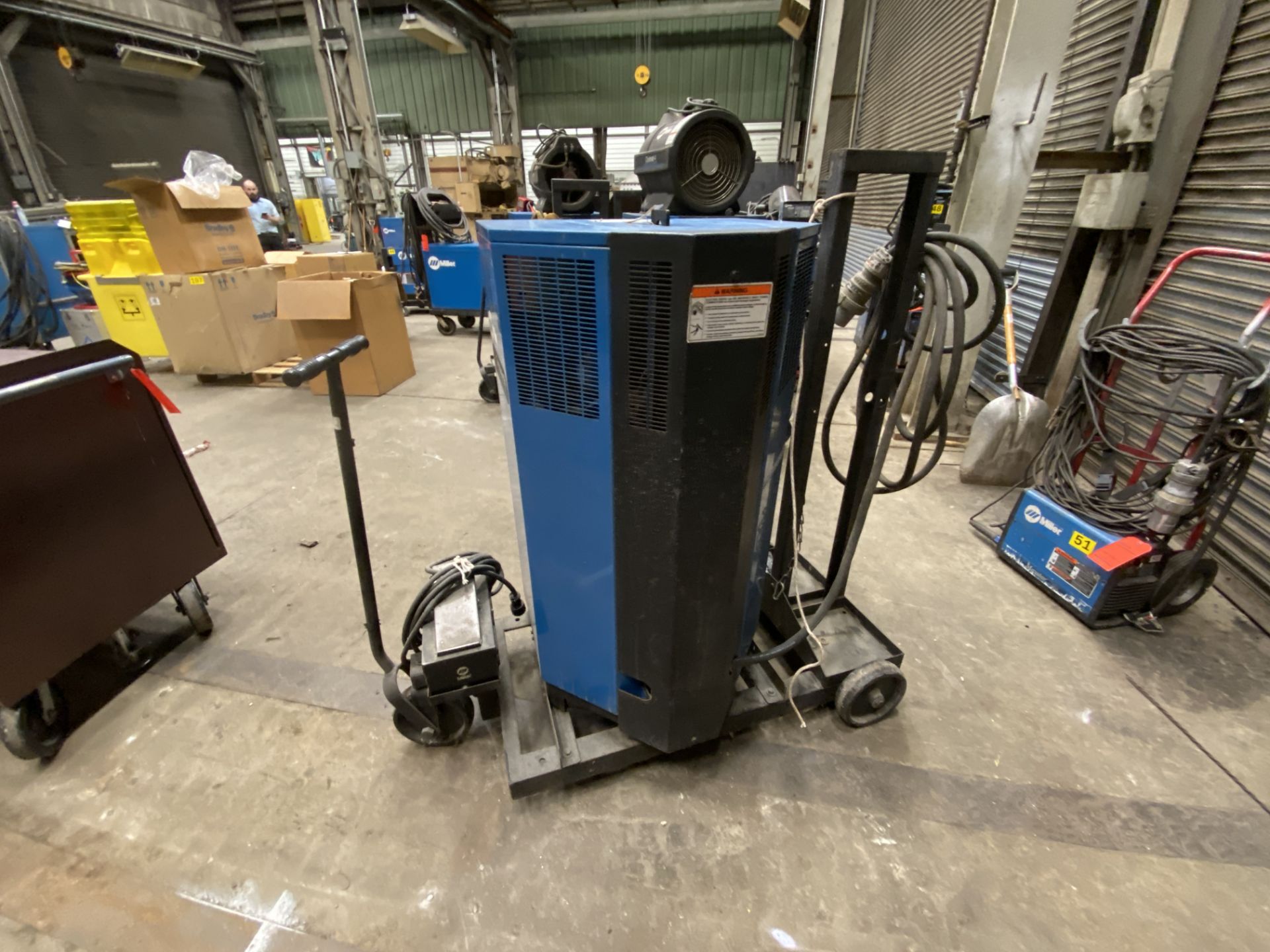 Miller synchrowave 351 CC ac/DC arc welder SN KH316085 with foot peddle controls on rolling cart - Image 2 of 2