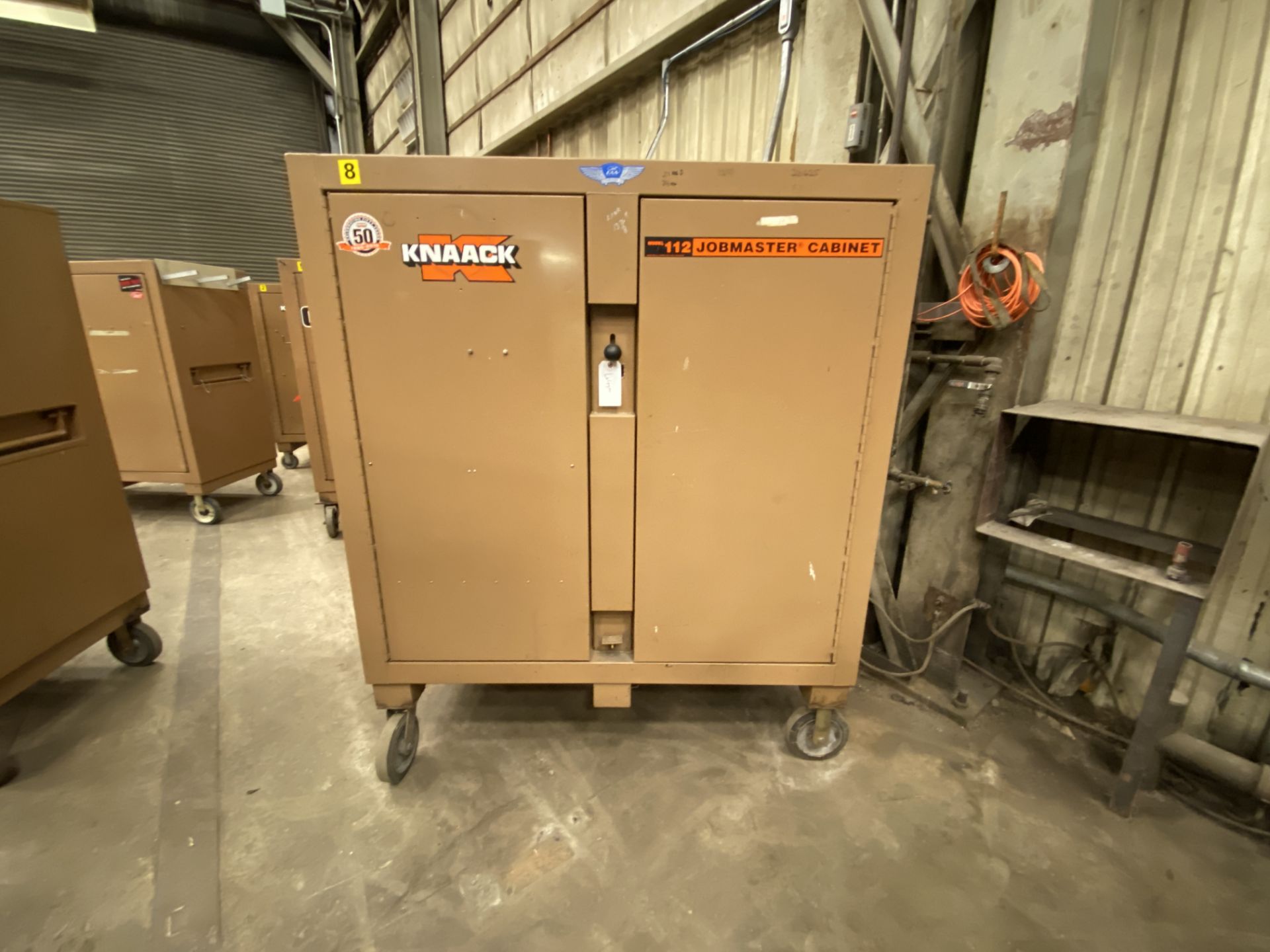 Knaack Jobmaster mn 112 rolling job site tool cabinet, 2 door, 52" x 27", 52" inside measurements,