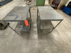 Lot of (2) gray 2-tier metal work tables, 36" x 24" x 33" high