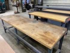 Butcher block top steel metalwork table, 96" x 30" x 30" high