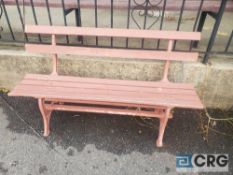 Lot of (20) 5 foot metal leg wood frame park benches (red, blue and green) (LOCATED AROUND THE