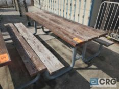 Lot of (6) 8 foot steel frame wood picnic tables