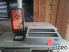 Lot of table top items including nacho cheese dispenser, 3-bulb food warmer, stainless fry bin and