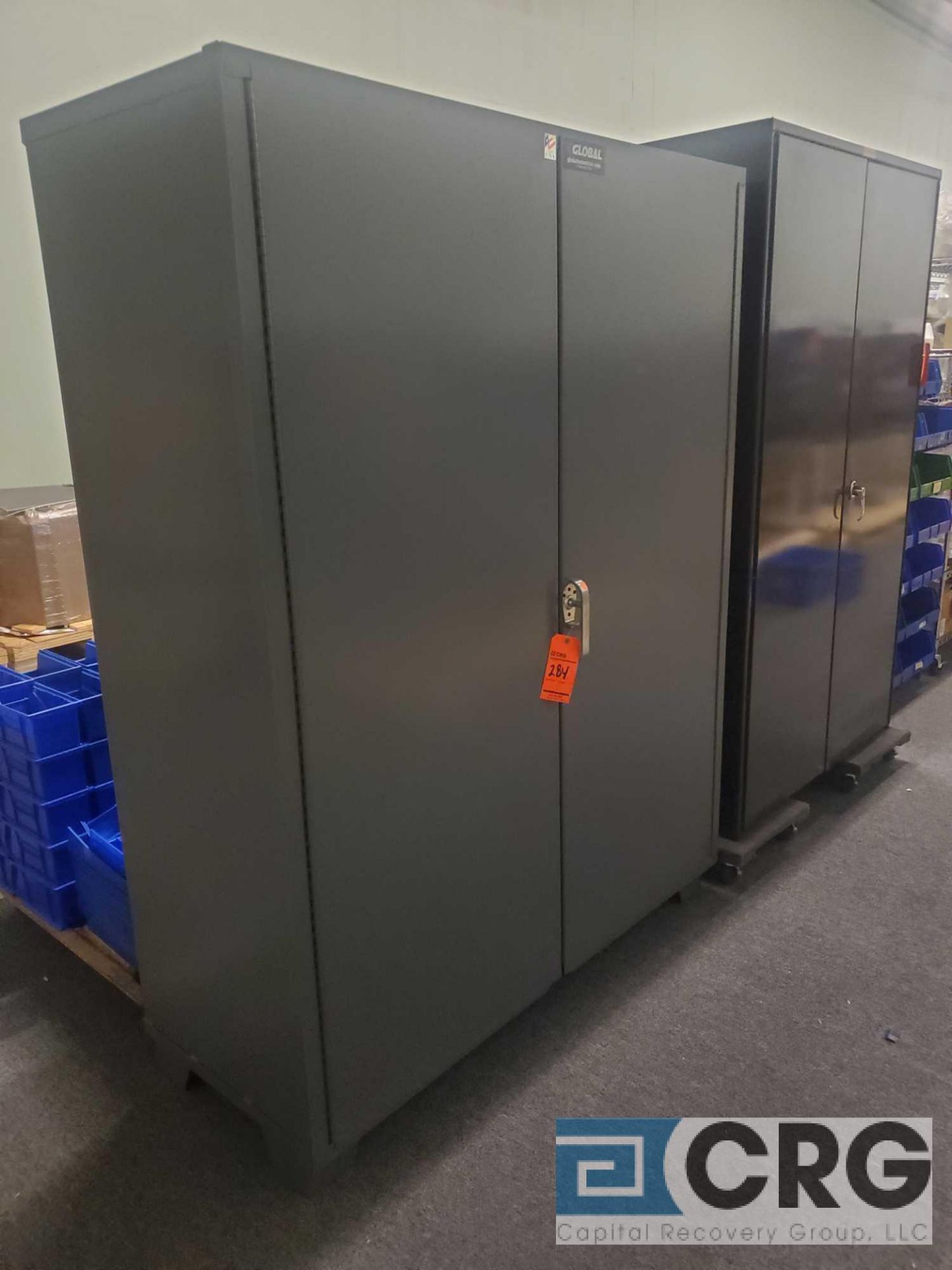 2-door heavy duty parts storage cabinet with plastic bins