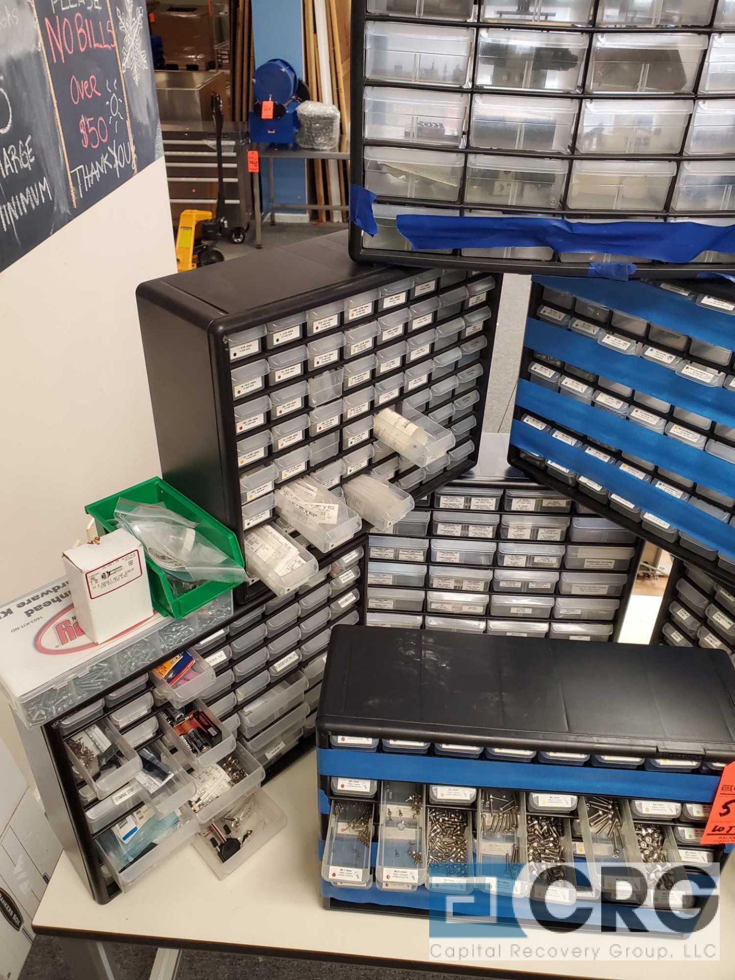 Lot of assorted hardware with storage bins and assorted resistors - Image 2 of 3