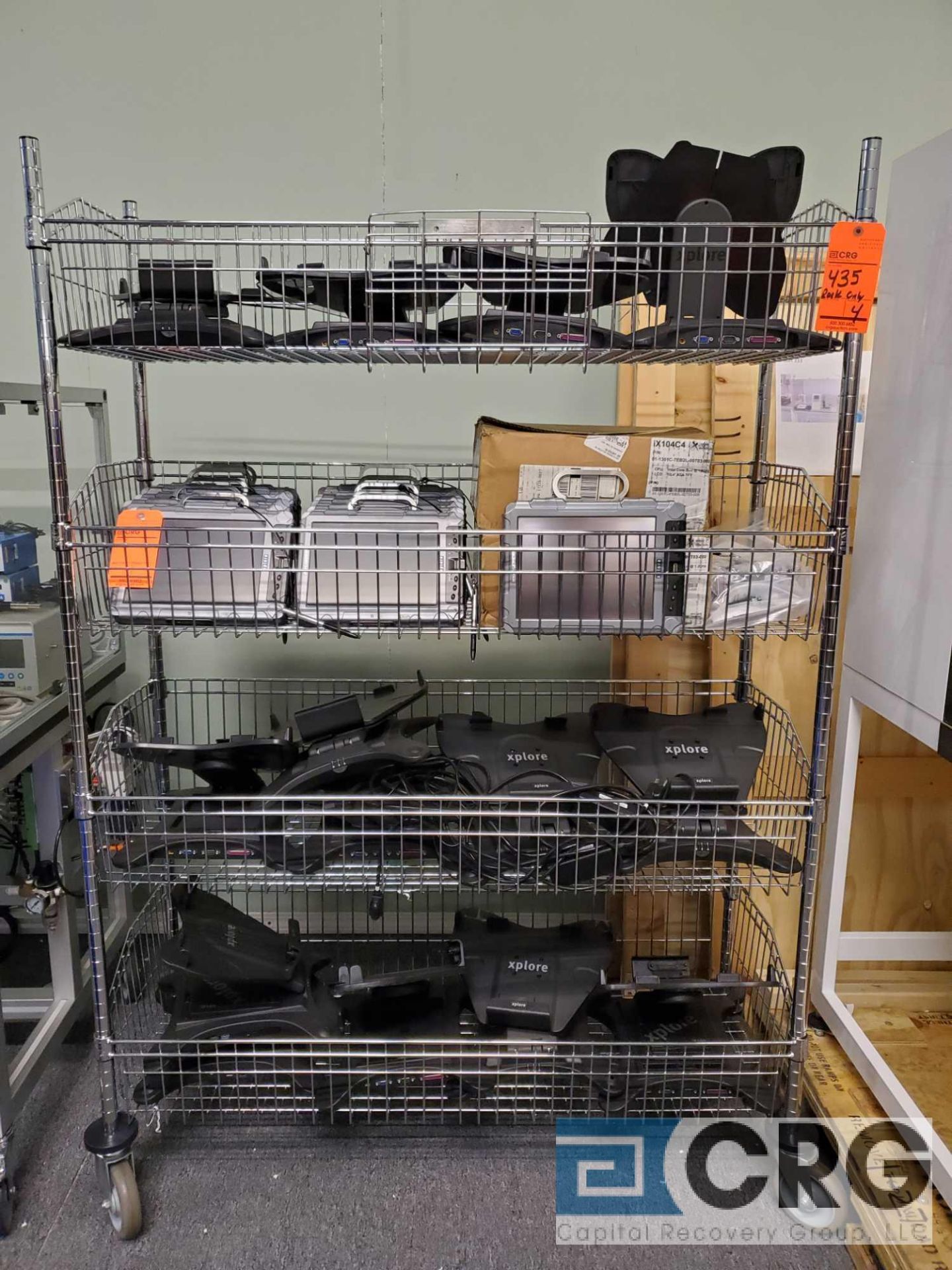 Lot of (4) 4 ft X 18 in. X 69 in. 4 tier portable wire mesh bin rack (LATE REMOVAL)