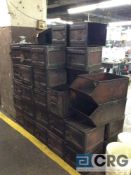 Lot of steel ammunition boxes converted to storage bins (LOCATED INSIDE TOOL ROOM)