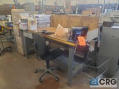 Lot of (2) work tables with (1) bench vise (LATE PICKUP) (LOCATED IN TOOL ROOM MACHINE SHOP)