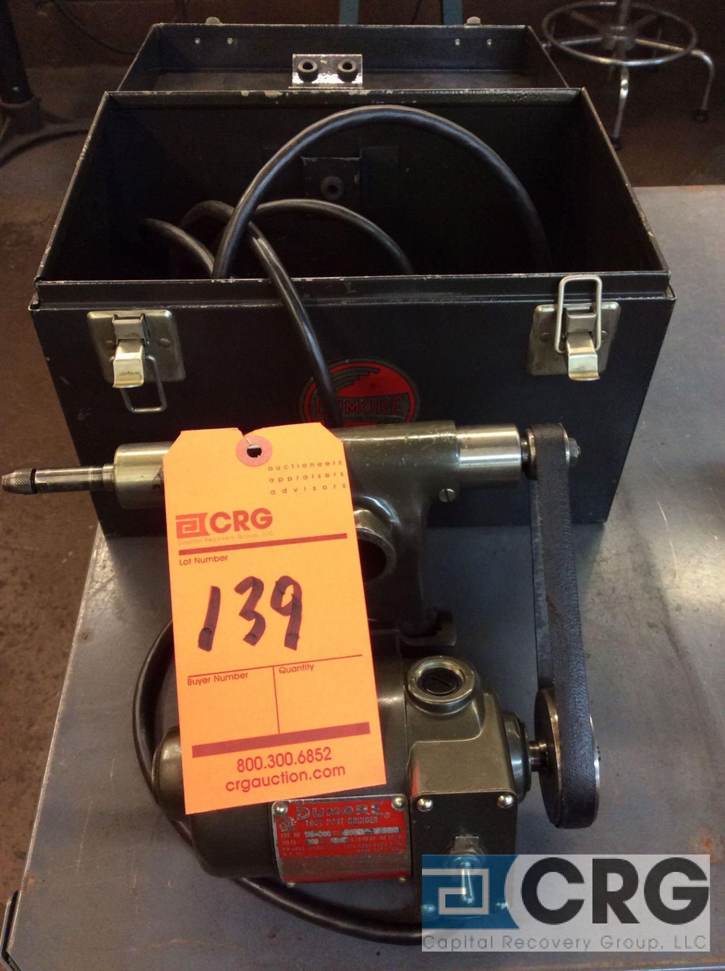 Dumore tool post grinder, mn 11-011, 1/5 HP, 1 phase with steel case (LOCATED IN TOOL ROOM MACHINE