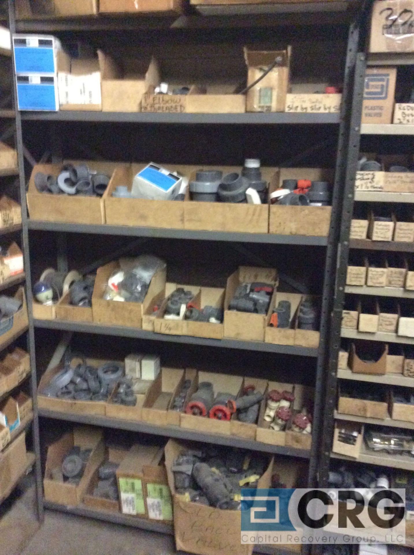 Lot of (4) sections of shelving with asst PVC pipe connectors, adapters, etc (LOCATED ON 1ST FLOOR - Image 3 of 4