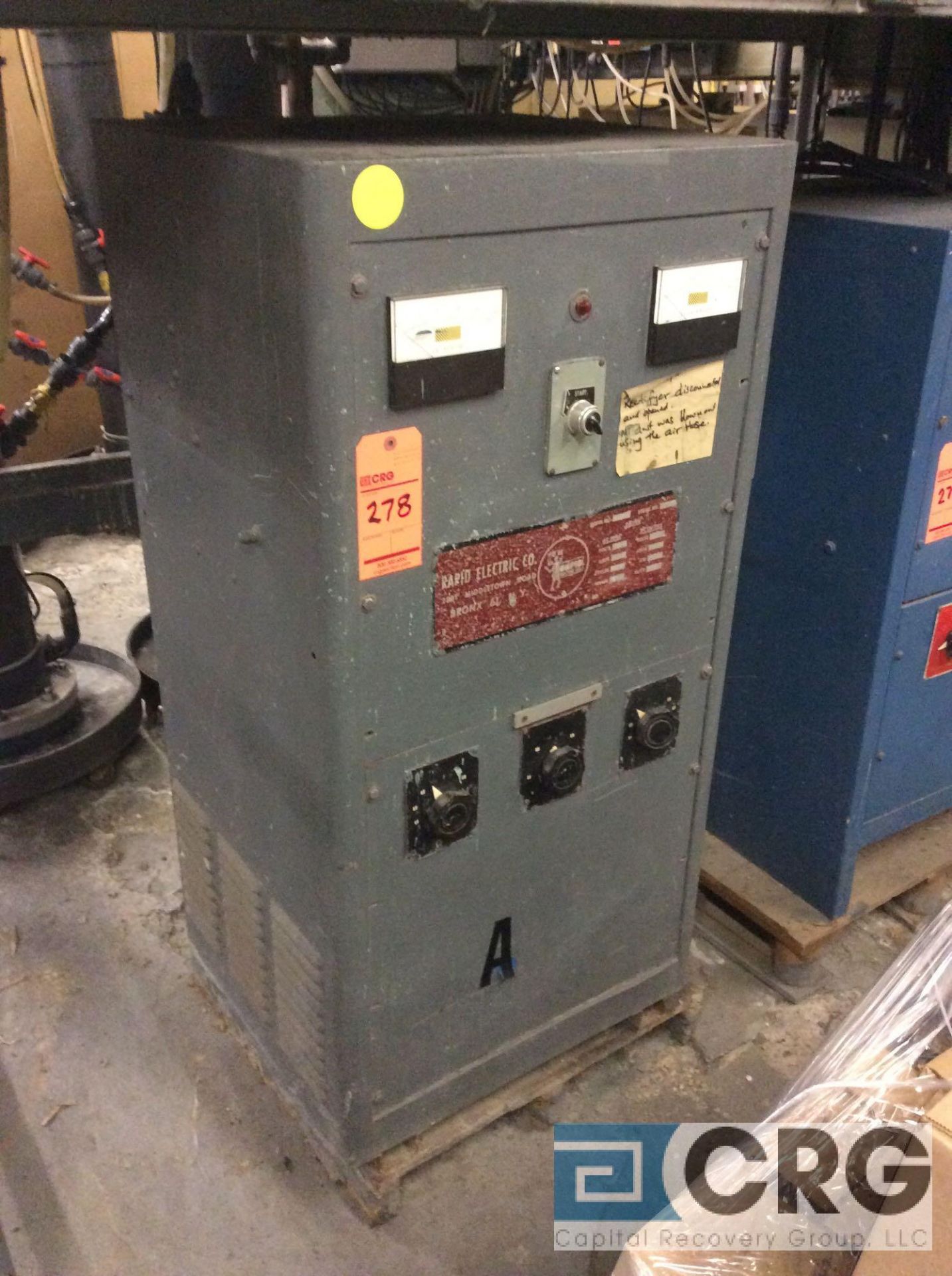 Rapid Electrical Co. 1005 electrical rectifier, sn 129381, 220 volts, 28/1000 amps (LOCATED ON 1ST