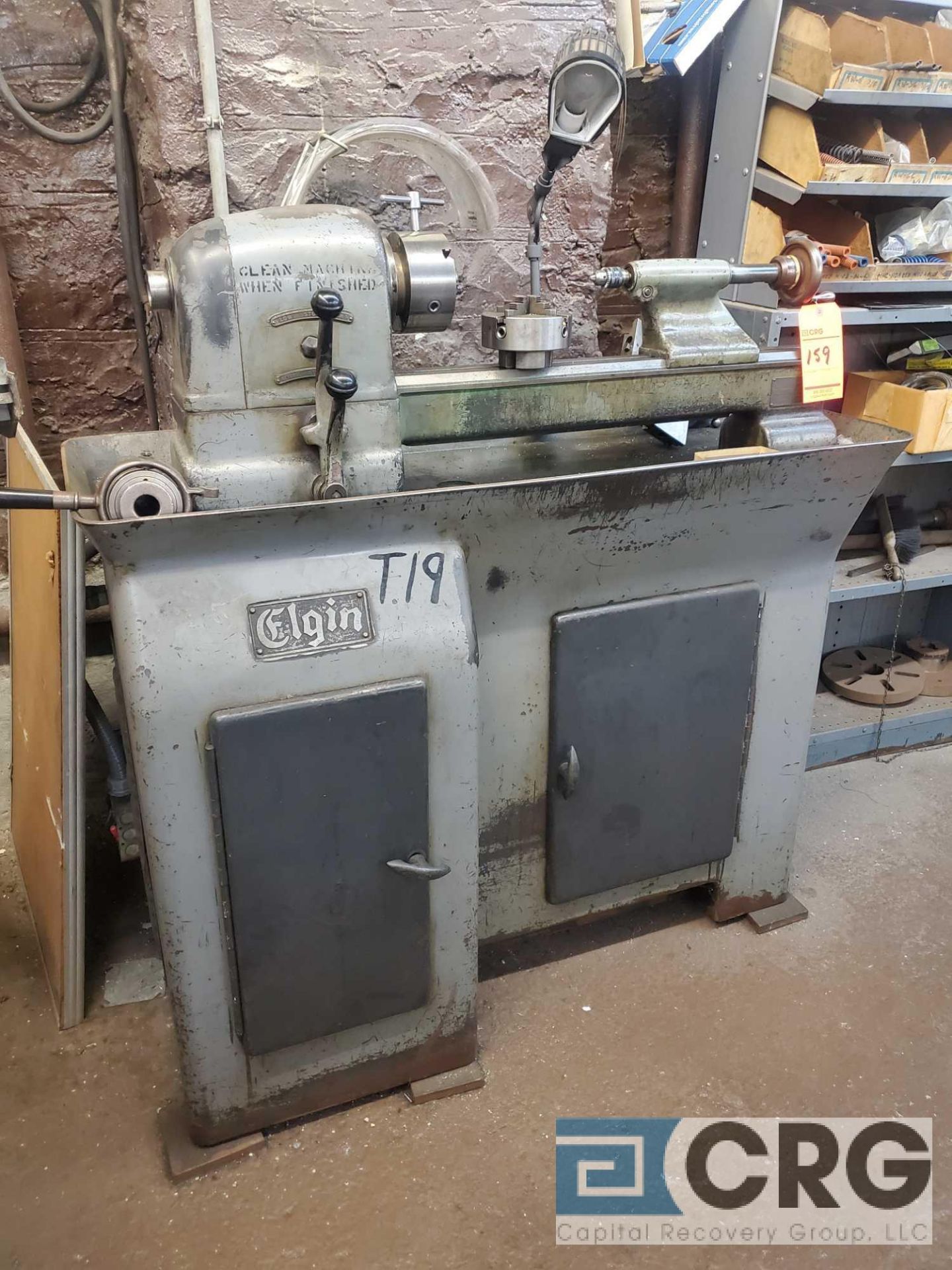 Elgin (Hardinge) lathe, 9 X 18 inch BC, sn 5/9-1840, with 3-jaw and 4-jaw chucks, tailstock and